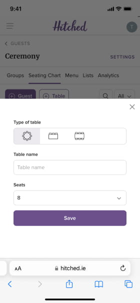 feature to add guests to different tables
